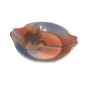Vintage Nippon Hand Painted Scenic Gold Trimmed Art Deco Boho 2 handle bowl dish
